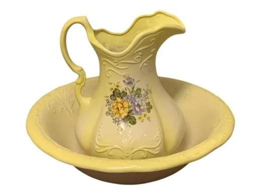 Vintage Ceramic Wash Basin & Pitcher - 13 x 15