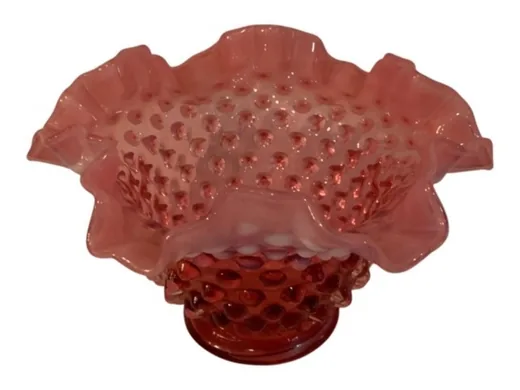 Vintage Fenton Cranberry Opalescent Hobnail Bowl