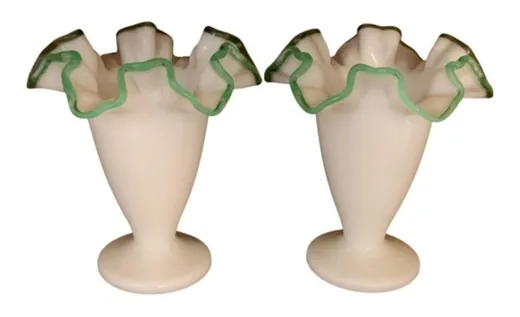 Pair of Vtg Emerald Crest Milk Glass Vase