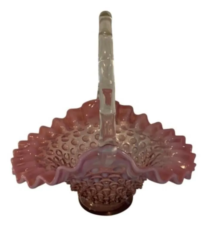 Fenton cranberry opalescent hobnail basket