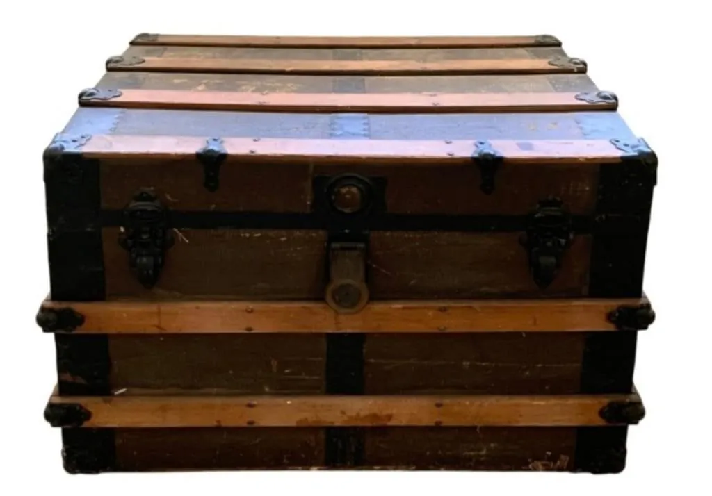 Antique flat-top steamer trunk